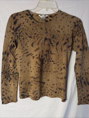 NYC AND Company Brown Animal-Print Long Sleeve Blouse